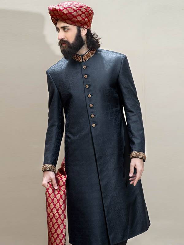 Stylish Jamawar Sherwani for Groom Oldham UK Pakistani Sherwani