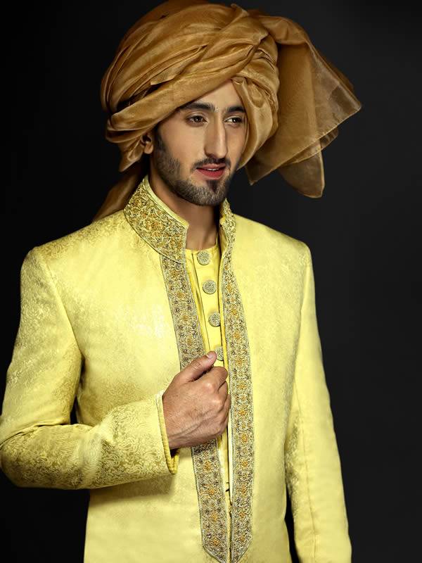 Irresistible Pastel yellow Color Sherwani Illinois Chicago Mens Sherwanis