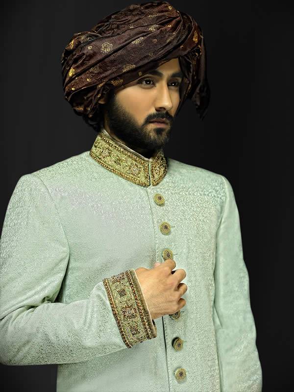 Enchanting Embellished Jamawar Groom Sherwani Sydney Australia Men's Sherwani