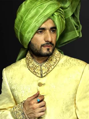 Regal Embroidered Jamawar Sherwani for Wedding Surrey London UK Naushemian Men's Sherwani 2014