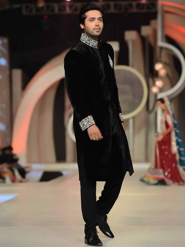 Black Velvet Sherwani Zainab Chotani Man Collection 2014 Houston Texas Dallas Groom Wedding Sherwani