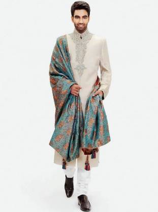 Self Print Jamawar Designers Nilofer Shahid Sherwani Collection 2014 France Paris