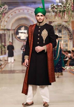 Black Self Print Jamawar Sherwani Mehdi Sherwani Collection Illinois Chicago Groom Wedding Sherwani