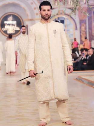 Elegant Jamawar Sherwani Maria-B Mens Sherwani 2014 Los Angeles California Groom Sherwani