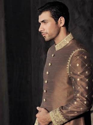 Beautiful Raw Silk Sherwani for Mens Amir Adnan Sherwani 2014 France Paris Groom Wedding Sherwani