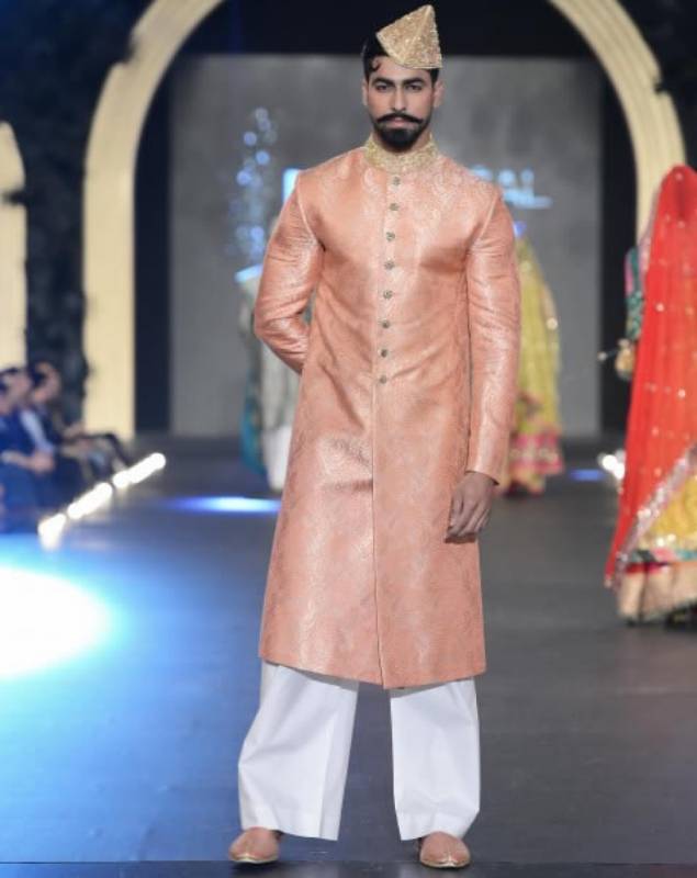 Polyester Jamawar Sherwani Nomi Ansari Sherwani 2014 Scotland Glasgow UK Groom Wedding Sherwani