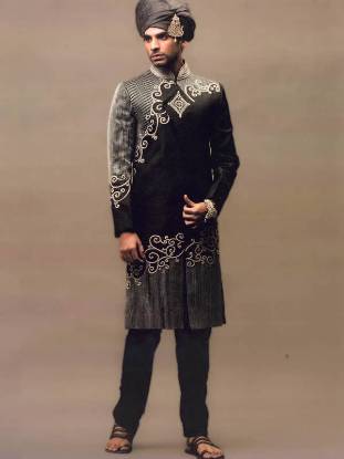 Wedding Sherwani for Mens San Francisco California USA Black Jamawar Sherwani Pakistan