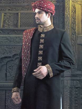 Designer Sherwani, Amir Adnan Sherwani, Deepak Perwani Sherwani, Black Sherwani, Naushemian Sherwani