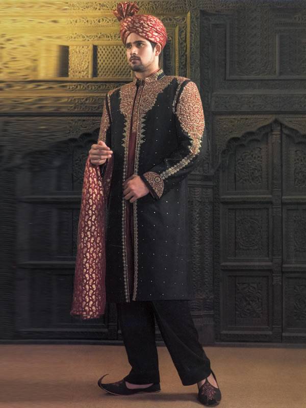 Designer Sherwani, Amir Adnan Sherwani, Deepak Perwani Sherwani, Black Sherwani, Naushemian Sherwani