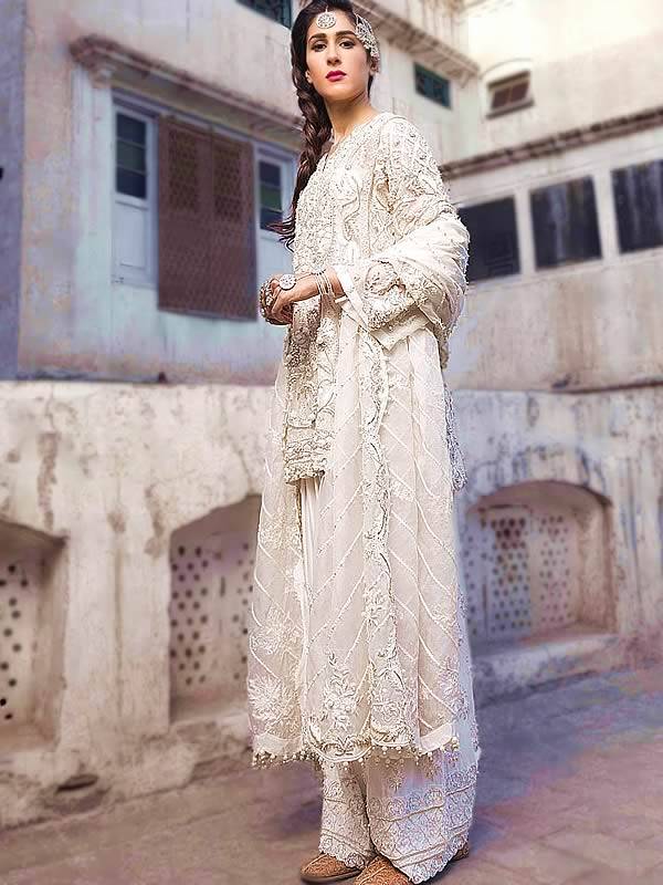 Indian Pakistani Designer Off-White Party Dresses ilford London UK Off-White Party Wear