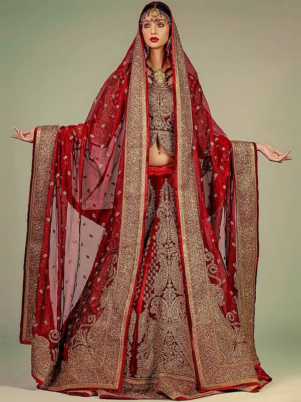 Best Traditional Maroon Bridal Lehenga Pakistani Designer Lehenga Choli Velvet Lehenga
