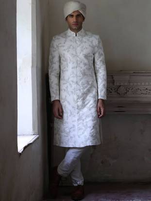 White Heavy Embroidered Sherwani Hertfordshire England UK Sherwani for Nikah Ceremony