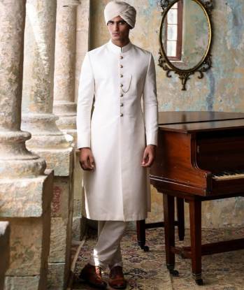 High Quality Mens Sherwani Kingston London UK Offwhite Rawsilk Sherwani