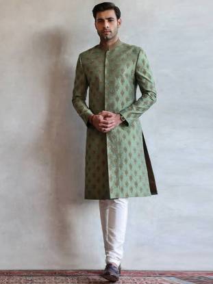 Embroidered Green Sherwani Bath England UK Ismail Farid Sherwani for Groom