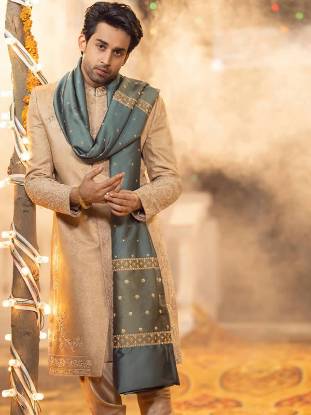 Embellished Self Jamawar Sherwani Hampshire England UK Faiza Saqlain Sherwani