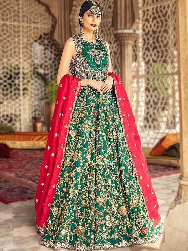 Pakistani Wedding Maxi Stockholm Sweden Wedding Lehenga Maxi in Green Color