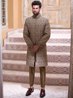 Groomswear Raw Silk Sherwani South London UK Graceful Mens Sherwani Suits