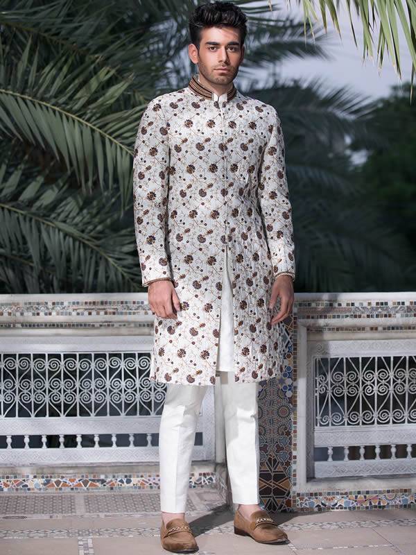 Off-White Sherwani for Mens Leicestershire UK Designer Mens Sherwani Suit