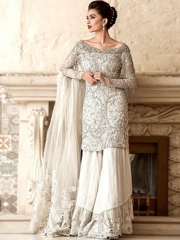 Party Wear White Sharara Suit for Woman, Sequin Embroidered Georgette  Fabric, Pakistani Designer Ethnic Nikkah Wear 3 Pc Set for Women USA - Etsy