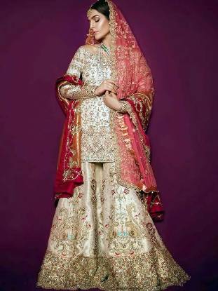 Off White Barat Dresses Bridal Sharara Brooklyn New York NY USA Pakistani Designer Sharara