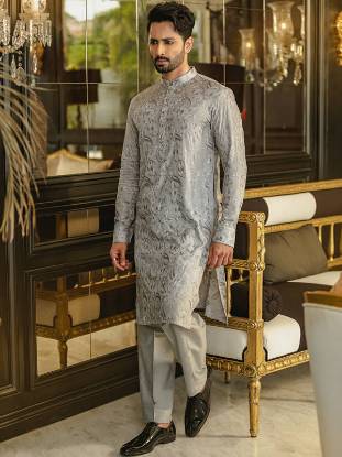 Lava Grey Embroidered Kurta Detroit Michigan USA Designer Wedding Kurta Canada