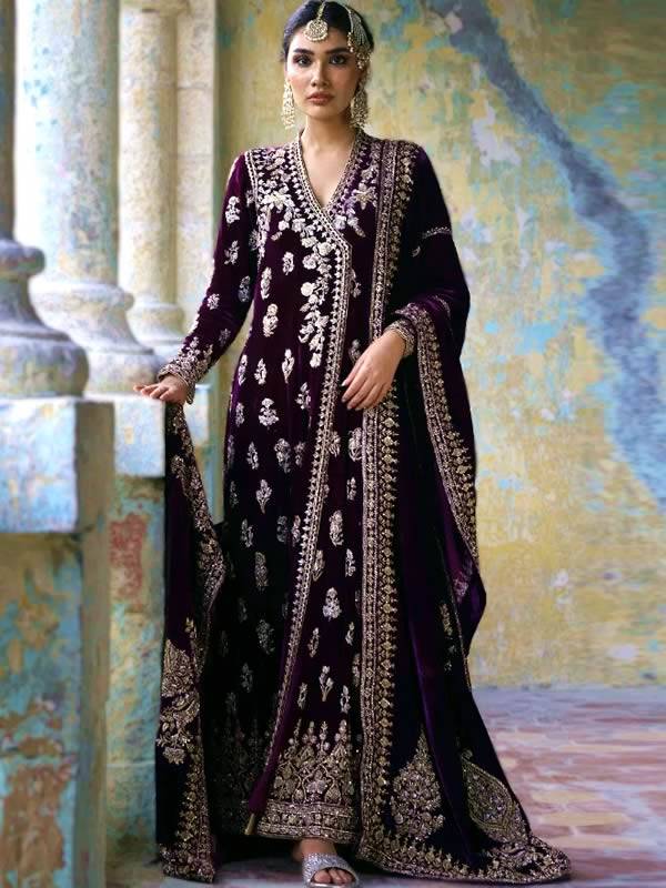 Velvet dresses pakistani online frocks