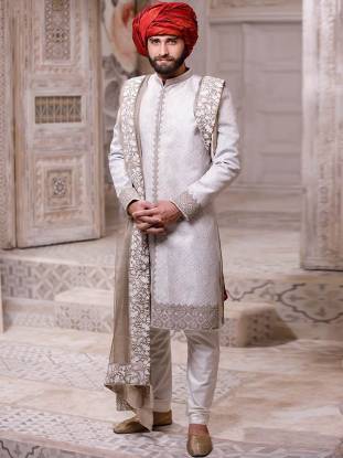 Pakistani Designer Sherwani Livingston UK Off-White Sherwani for Mens