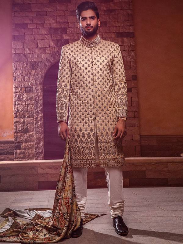 Grooms Sherwani for Mens Brisbane Australia Graceful Mens Sherwani in Raw Silk