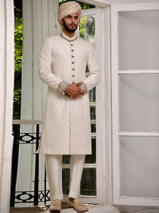 Pakistani Designer Sherwani Berkeley California CA USA Groomswear Jamawar Sherwani