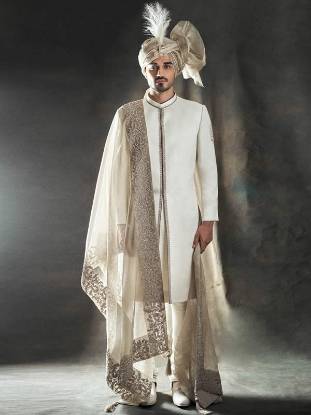 Off-White Mens Sherwani in Jamawar Bolingbrook Illinois Best Designer Sherwani