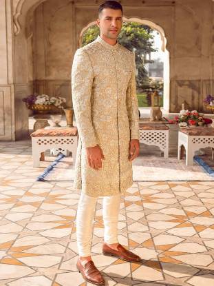 Indo Western Sherwani Michigan MI USA Graceful Mens Sherwani in Raw Silk