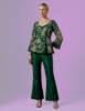 Dark Green organza peplum top with raw silk bootcut pants for Pakistani wedding guest dresses, Pakistani reception dresses, Pakistani mother of the bride dresses, affordable designer formal dresses, Pakistani designer formal dresses under $400, best designer formal dresses online, heavily embroidered formal dresses.