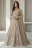 Sandstone Beige net gown and raw silk lehenga for a bridal gown for Pakistani brides in USA, wedding gown for Indian brides in UK, Pakistani bridal gown designs for wedding in USA, Pakistani bridal gown shopping, custom Indian bridal gown in UK, designer Pakistani bridal gown, lace bridal gown in Norway.