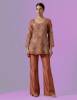 Florentine Pink organza short shirt with bootcut pants for sequin embroidered formal dresses, floral embroidered formal dresses, Indian and Pakistani wedding guest formal dresses, silk formal dresses, formal dress for winter weddings, short formal dress with sleeves, formal dress with bootcut pants.