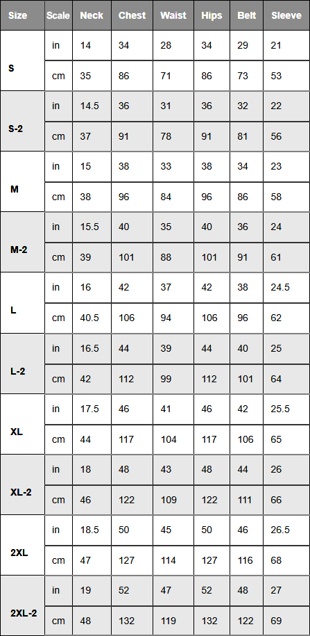 Men's Size Chart - Size Guide for Men's Clothing